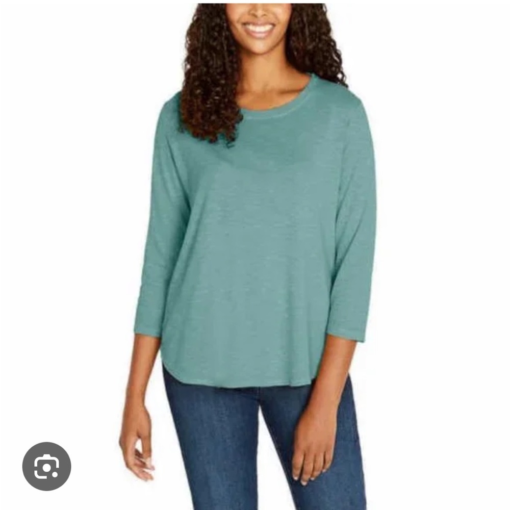 🌸2/$12🌸Kirkland Signature 3/4 Sleeve Cotton Slub Tee T-Shirt Blue Size Medium